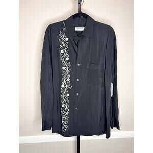 Equipment Embroidered Floral Long Sleeve Button-Up Shirt Black/White Women M NWT